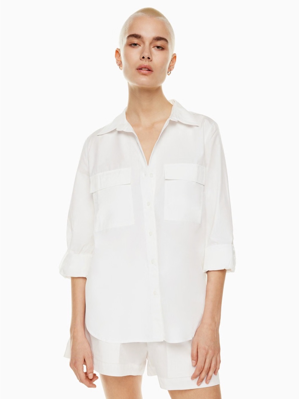 Babaton White Button-Down Utility Poplin Shirt